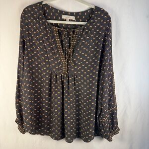 LOFT Gray Blouse with Gold Pattern, workwear, loose fitting